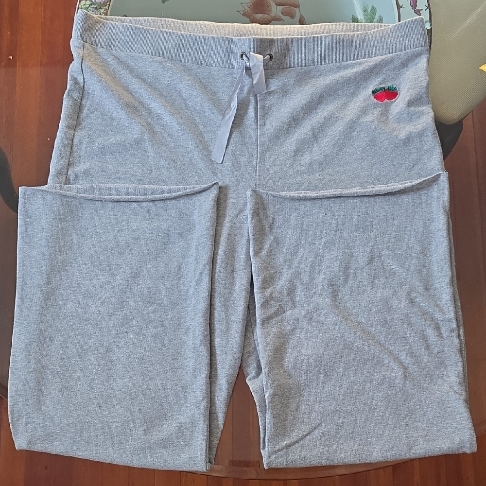 Deb Light Gray Strawberry Embroidery Sweatpants